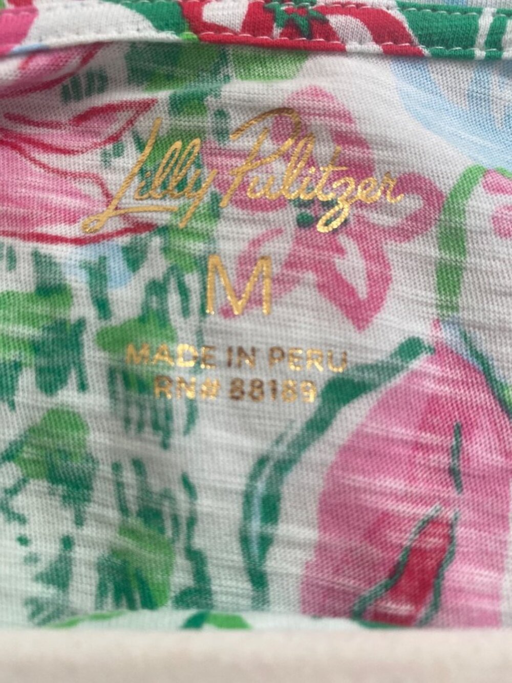 Lilly Pulitzer Floral Print 100% Cotton Blue, Green, Pink T-Shirt Women’s Size M - Picture 4 of 5